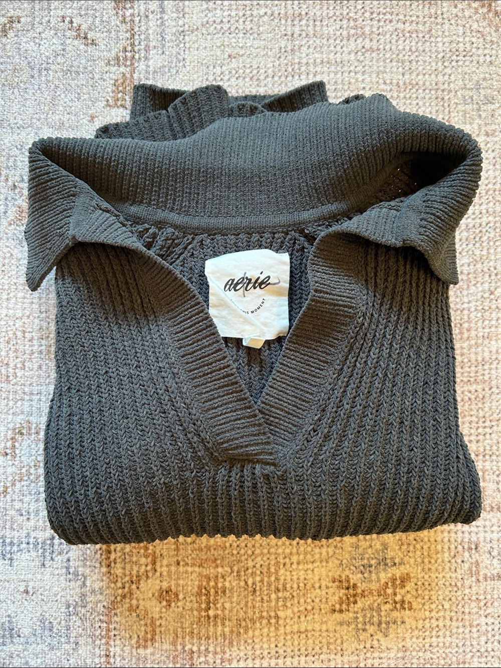 Aerie Charcoal Oversized V-Neck Ribbed Sweater